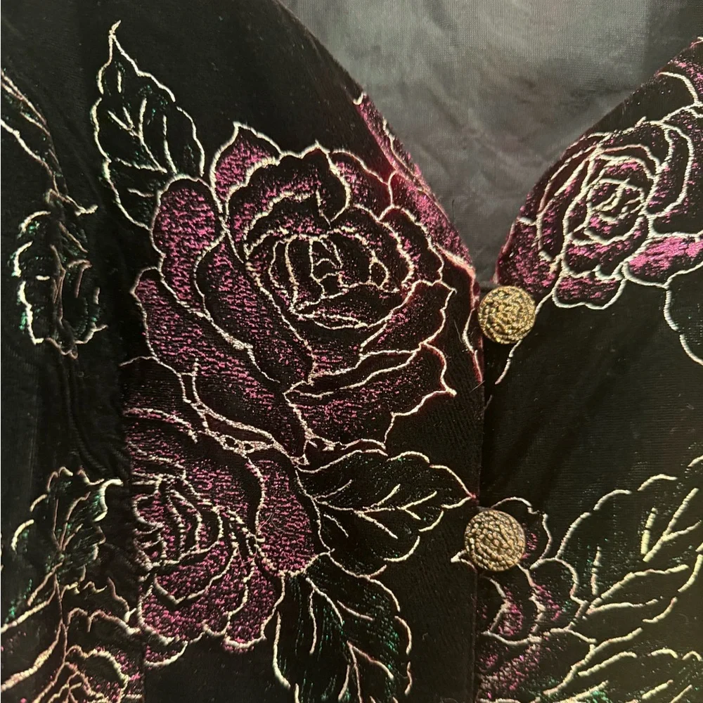 VINTAGE SCOTT MCCLINTOCK Floral Velvet Button Puff Sleeve‎ Top 90s  size 12